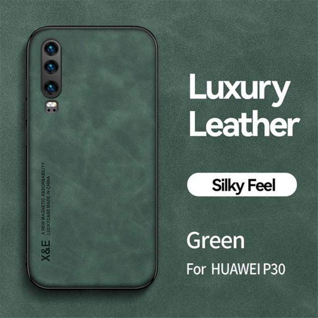 Magnetische Leder-Handyhülle mit Schaffell für Huawei P30 Lite, P20, P40, P50 Pro und P40 Pro Plus in Grün - Bild 1
