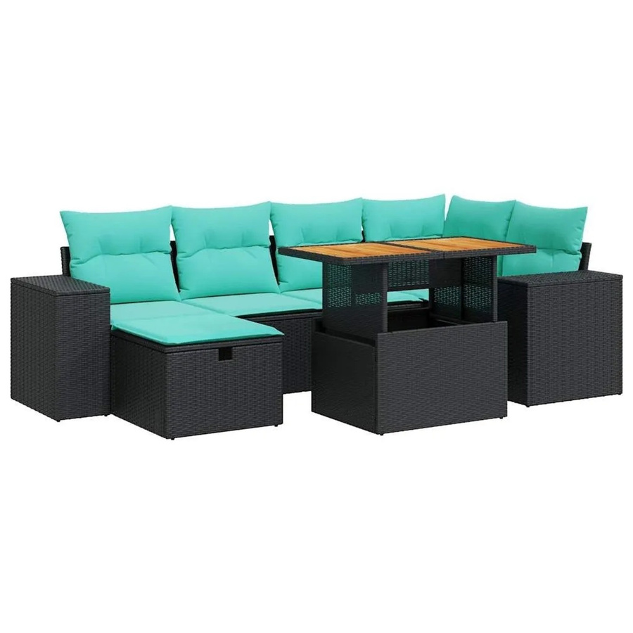 vidaXL 7-teilige Garten-Sofagarnitur aus Polyrattan und Akazie in Grau mit Kissen und Couchtisch - Bild 2