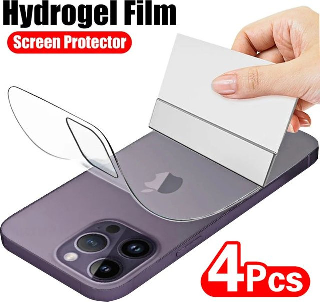 4er-Pack Hydrogel-Schutzfolien für Apple iPhone 11 12 13 14 15 Pro Max und Plus, Display- und Rückseiten-Schutzfolie, transparent - Bild 1