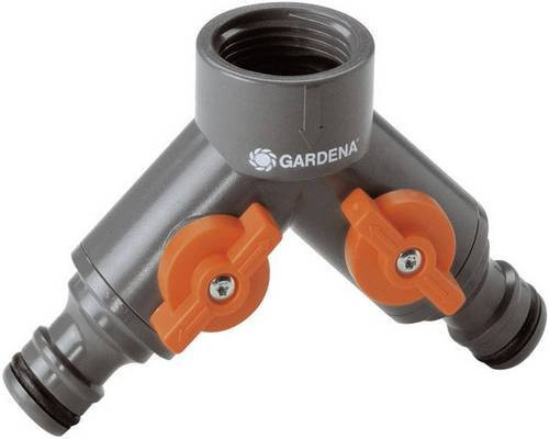 Gardena 2-Wege-Verteiler aus Kunststoff mit Regulierventil und 3/4 Zoll Anschluss, Mehrfarbig, B/T/H: 10,4 x 4,3 x 6,9 cm - Bild 1