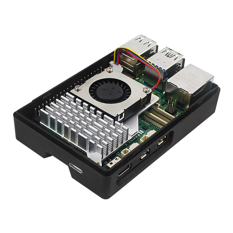 Caturda ABS-Gehäuse für Raspberry Pi 5 mit aktivem PWM-Lüfter und Unterstützung für 3,5-Zoll-Bildschirm, Schwarz/Silber - Bild 4