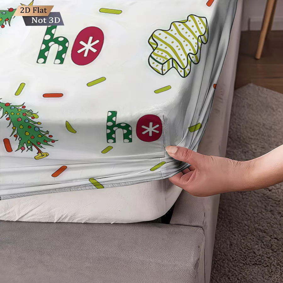 3-teiliges Bettwäsche-Set mit Cartoon-Weihnachtsbaum-Print, Weiß, bestehend aus Bettdecke, Kissenbezug und Spannbettlaken, B/T/H: 90 x 190 cm - Bild 3