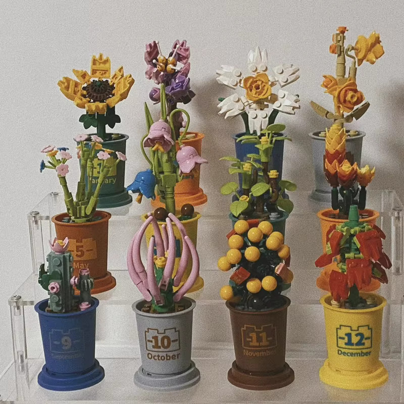 Decool Sukkulenten-Topfpflanzen-Bausteine, Kaktus, Sonnenblume, Desktop-Ornament - Bild 3
