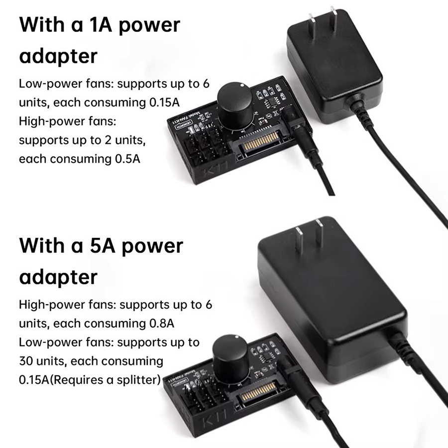 diymore 4-Pin 12V PWM Lüftersteuerung und PC-Lüfteradapter-Hub mit SATA-Stromversorgung, 60W 5A Controller, Schwarz - Bild 5