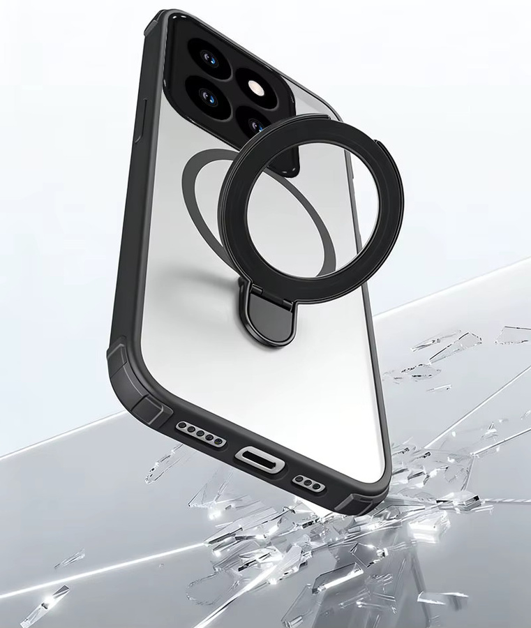Transparente stoßfeste Silikonhülle mit magnetischer Halterung für Xiaomi Redmi und Note Serie, Farbe: Transparent/Silber - Bild 1