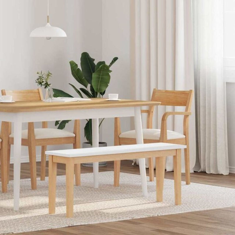 Vidaxl Sitzbank aus Massivholz in Natur und Weiß im skandinavischen Design, Breite: 110 cm - Bild 1