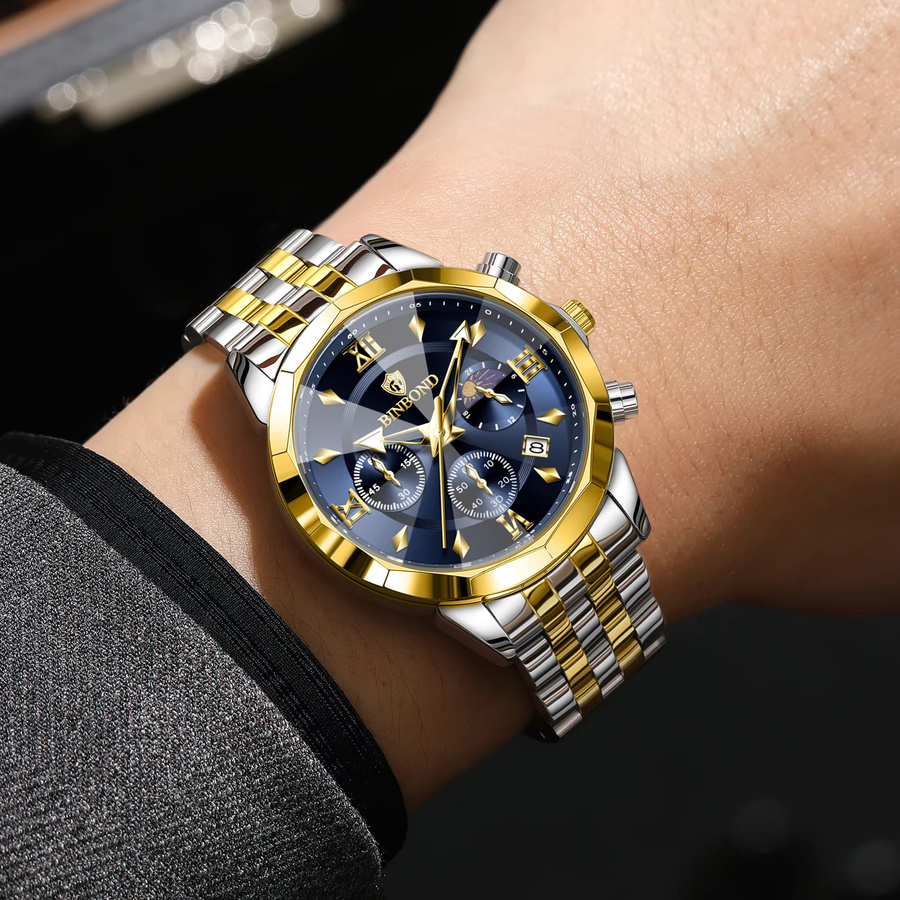 BINBOND Armbanduhr Chronograph, Quarz, Edelstahl, Blau, Herren - Bild 5