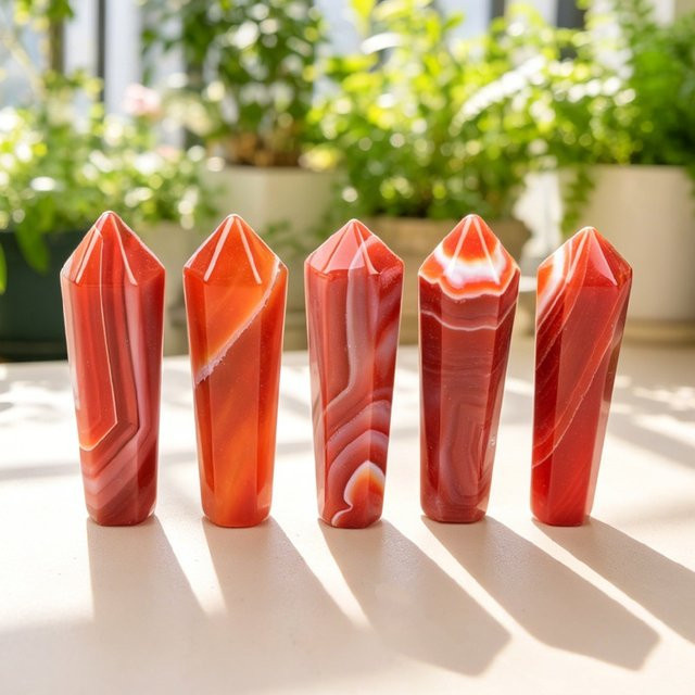 RYCRYSTAL Roter Achat-Kristallstab als polierter Sardonyx-Obelisk in Rot, Mini-Kristallsäule zur Dekoration - Bild 1
