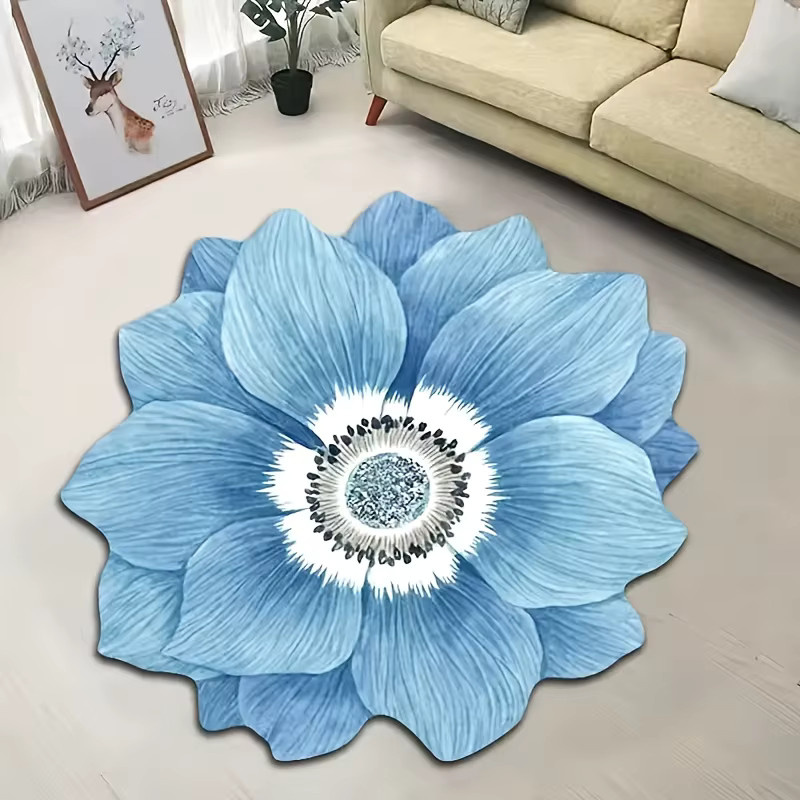 VIKAMA Dekorativer Teppich mit floralem Blumenmuster in Blau für Wohnzimmer und Schlafzimmer - Bild 1