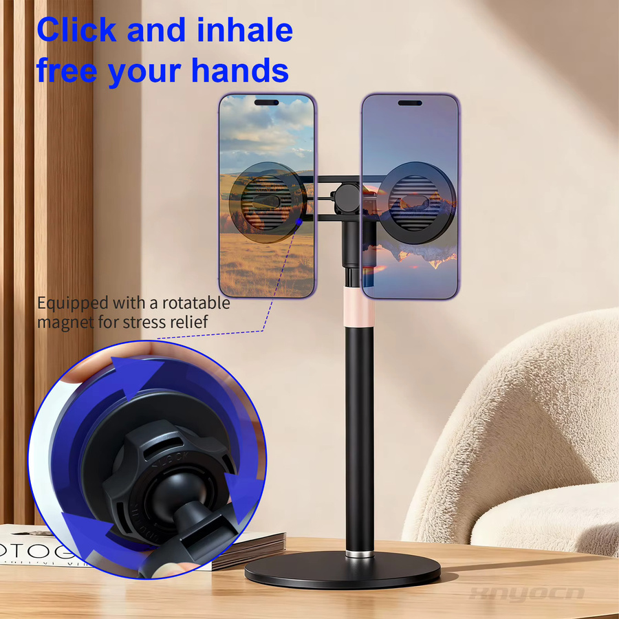 Magnetischer Dual-Telefonständer von xnyocn in Schwarz, faltbarer 360 Grad rotierender MagSafe-Halter aus Aluminium für iPhone 17 16 15 Pro Max, ideal für Live-Streaming und den Schreibtisch - Bild 5