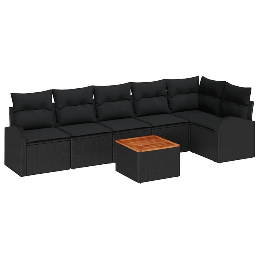 vidaXL Garten-Sofa-Set 7-teilig aus Polyrattan in Schwarz mit Polsterung - Bild 2