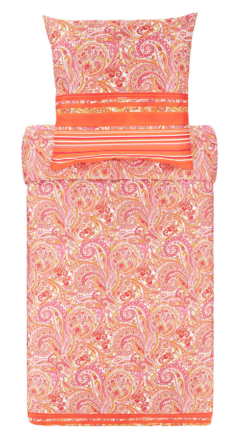 Bassetti Satin Bettwäsche NOTO Mako-Satin Baumwolle mit floralem Design in Rot und Orange, Set bestehend aus Bettbezug und Kissenbezug mit Reißverschluss - Bild 1