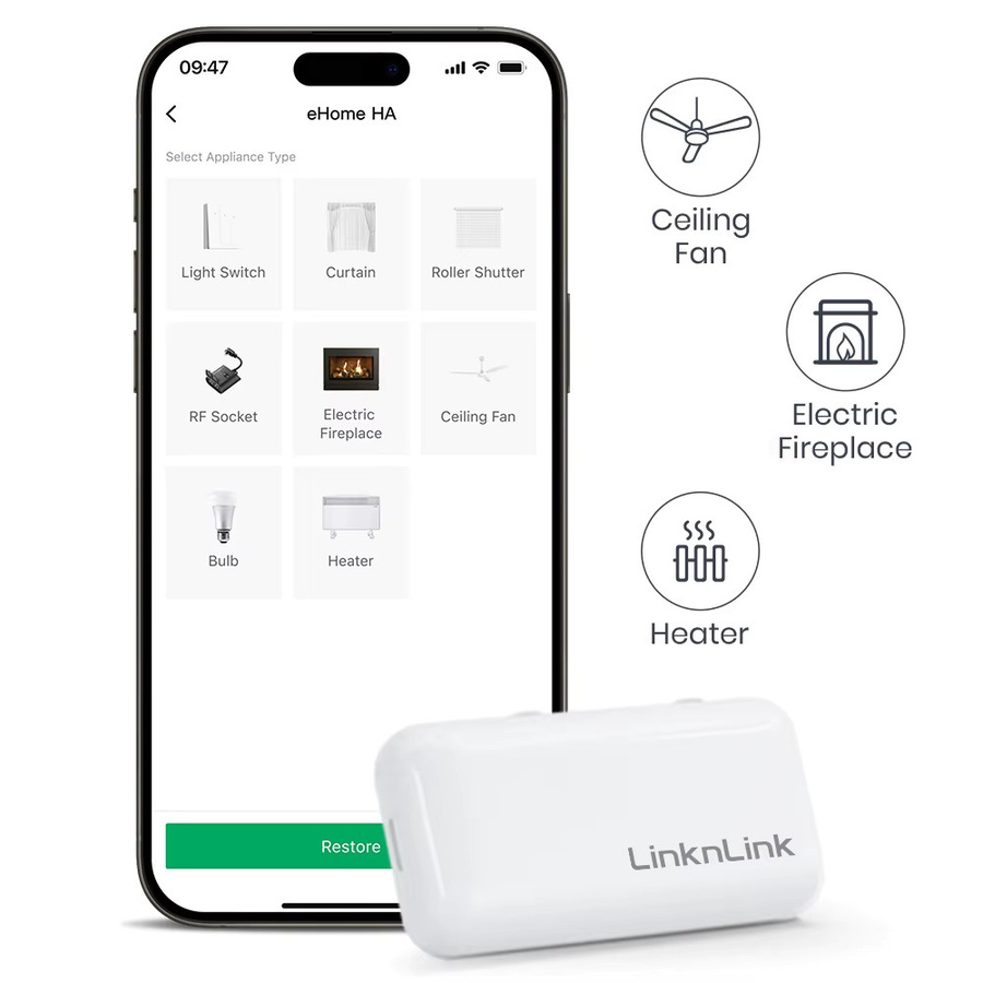 LinknLink eHome Wi-Fi Smart RF Universal-Fernbedienung in Weiß für Licht, Deckenventilator und Rollladen, kompatibel mit Amazon Alexa und Google Assistant - Bild 1