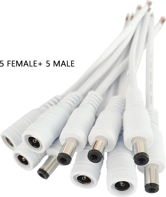 10er Set DC-Adapter Stecker Set männlich und weiblich 5,5 x 2,1 mm für Netzteil, TV, Kamera und LED-Streifen in Schwarz und Weiß - Bild 1