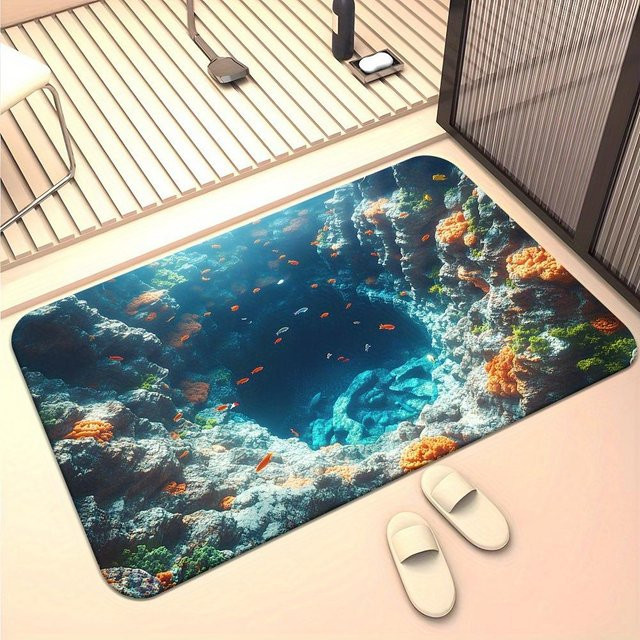 3D Stereo Effekt Teppich mit realistischem Unterwasser Koi Fisch Design, rutschfeste Matte für dein Badezimmer, B/T: 50 x 30 cm - Bild 1
