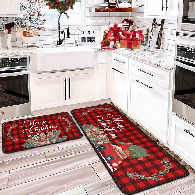 VIKAMA 2er-Set Weihnachts-Küchenteppich Multicolor als Willkommensmatte für Eingangsbereich, Balkon und Korridor - Bild 1