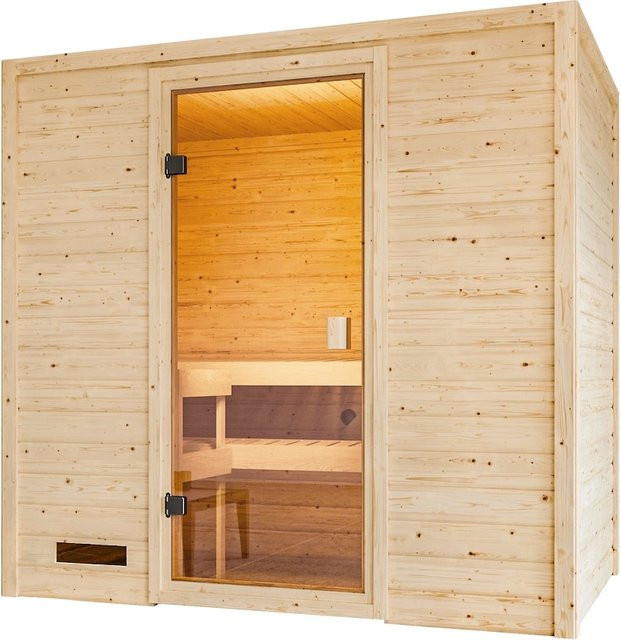 Karibu Innensauna Dorika aus Fichtenholz in Braun inklusive 3,6kW Saunaofen mit integrierter Steuerung B/T/H: 195 x 187 x 145 cm - Bild 1
