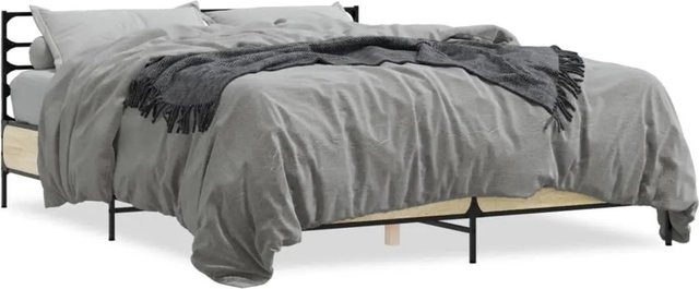 vidaXL Bettgestell Sonoma-Eiche in Braun aus Holzwerkstoff und Metall B/T/H: 160 x 200 cm - Bild 1