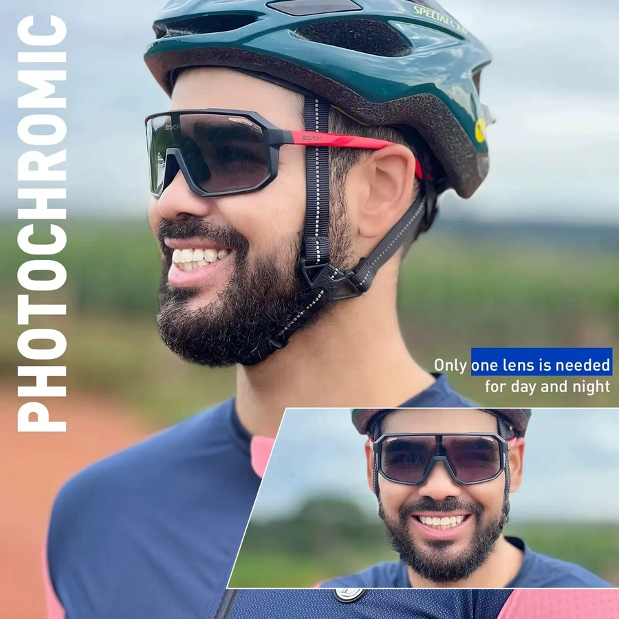 SCVCN Sportsonnenbrille, Photochrome, Vollrand, Kunststoff, Unisex, Schwarz - Bild 2