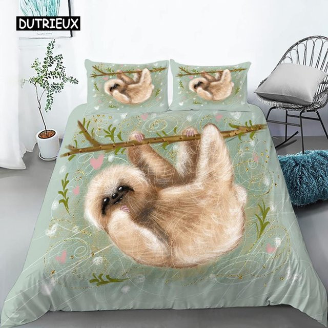 Bettwäsche-Set mit Faultier-Motiv von Binchi Outdoor Product, grün, Polyester, B/H: 180 x 210 cm - Bild 1