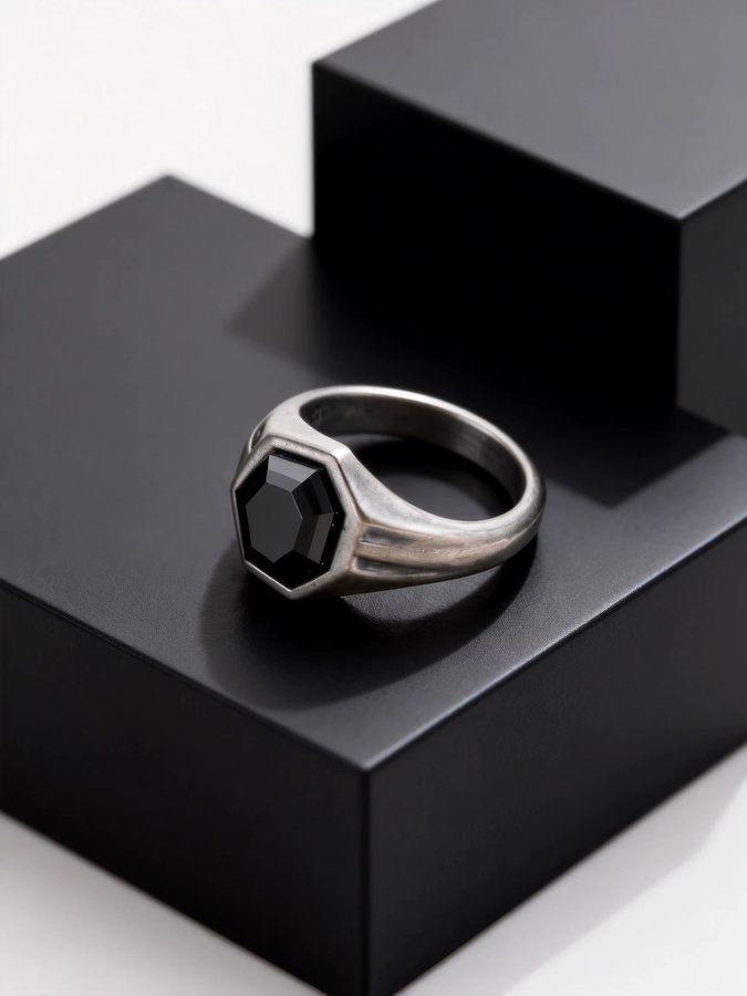 prjewel Ring Edelstahl, Schwarz, Zirkonia, Herren, Vintage - Bild 2