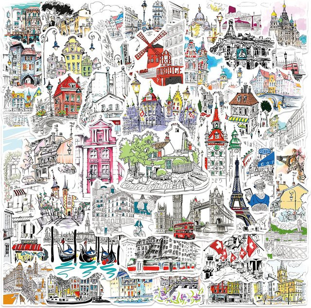 GOGOTU Reise-Wahrzeichen Gebäude Graffiti-Aufkleber, 50-teiliges Set, multicolour - Bild 1