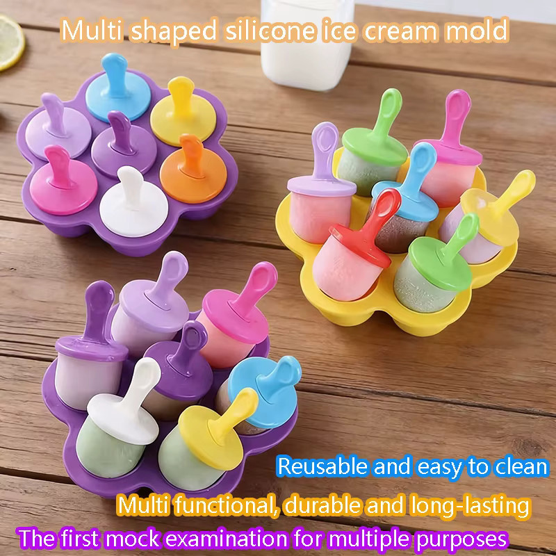 VEEZEN 7-Loch Silikon-Eisform für DIY-Popsicles in Grün, runde Form - Bild 2