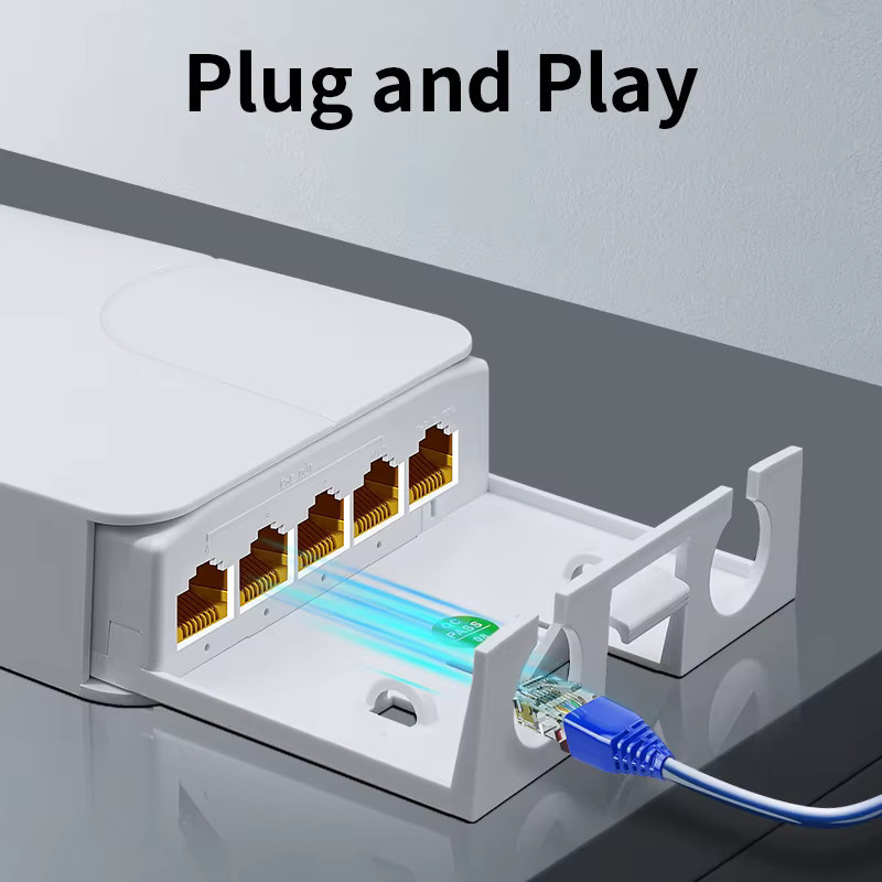HORACO 5 Port Regenfester POE-Extender mit 4 Port Repeater 100/1000 Mbit/s Outdoor-Netzwerk VLAN 44–57 V für POE-Kamera und Wireless AP in Weiß - Bild 2