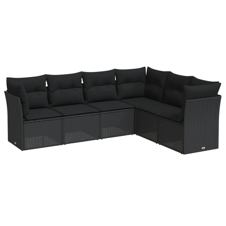 vidaXL 6-tlg Garten-Sofagarnitur in L-Form aus schwarzem Poly-Rattan mit Sitzkissen und Stauraum - Bild 2