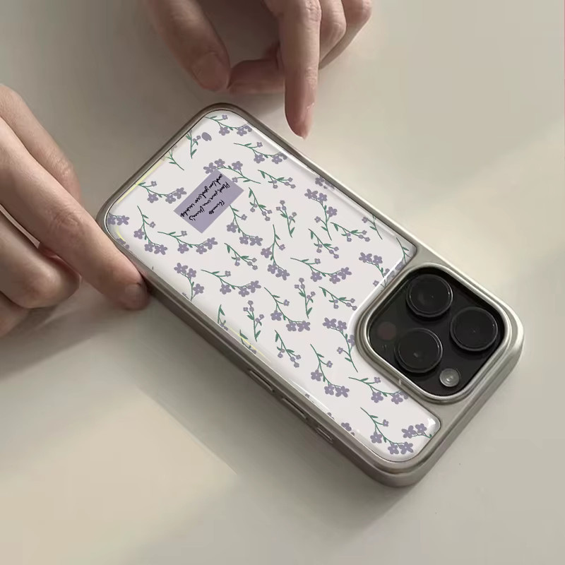 DecoPhone Stoßfeste Handyhülle mit lila Blumendruck und Silberrand für iPhone 17 16 15 14 Pro Max - Bild 2