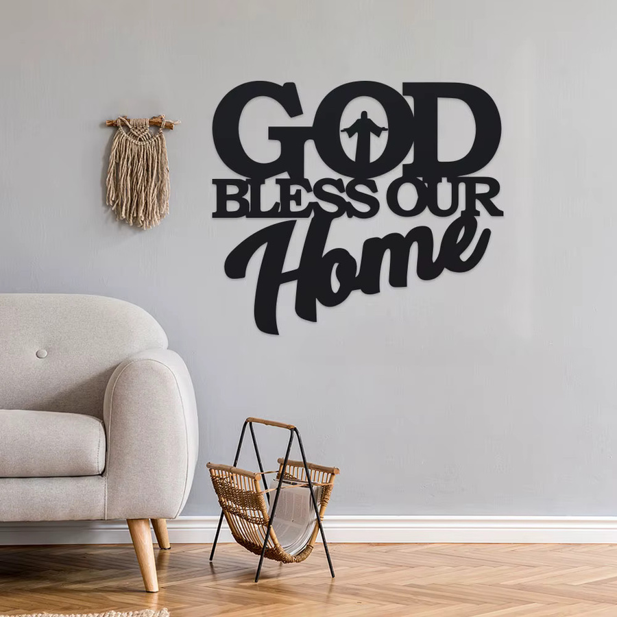 DDPNKL God Bless Home Wandkunst aus Metall in Schwarz - Bild 3