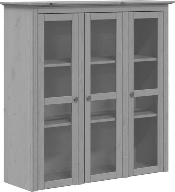 vidaXL Vitrinenschrank BODO aus massivem Kiefernholz mit Glastüren in Grau, H x B x T: 118,0 x 115,5 x 38,5 cm - Bild 1