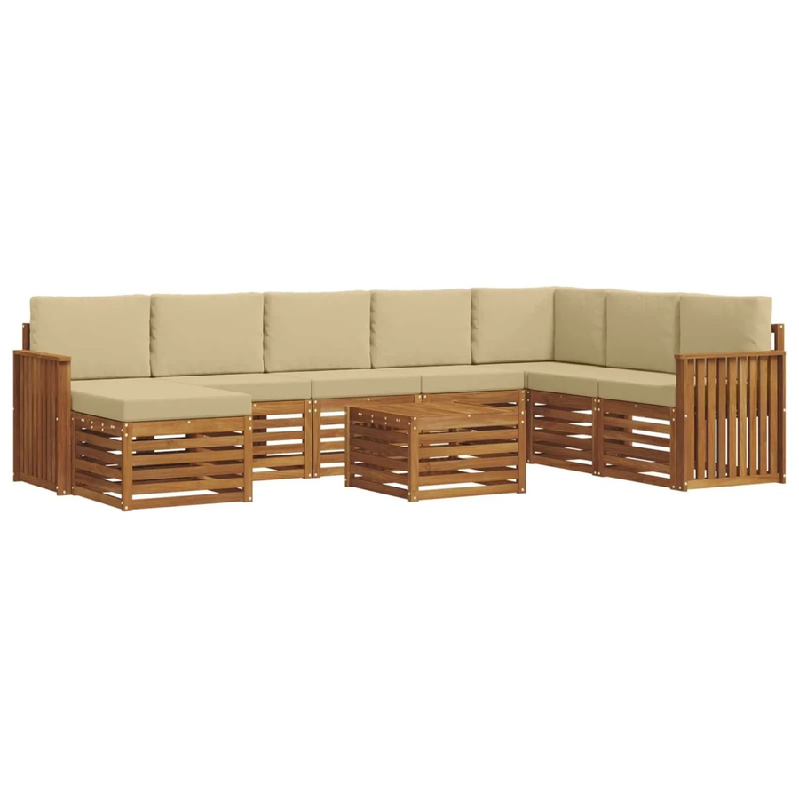 vidaXL Sofagarnitur 9-teilig aus Massivholz Akazie in Natur und Beige mit Polsterung und Kissen - Bild 2