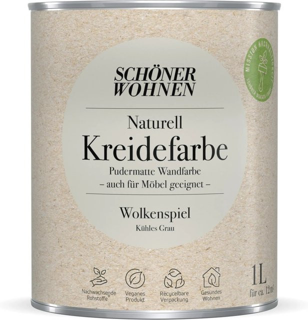 Schöner Wohnen Kreidefarbe Naturell Wolkenspiel in Weiß und Grau, wasserbasiert - Bild 1