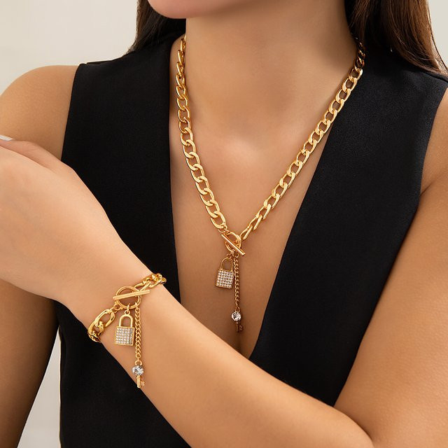 SHIXIN Halskette mit Schlüsselanhänger, Gold, Damen - Bild 1