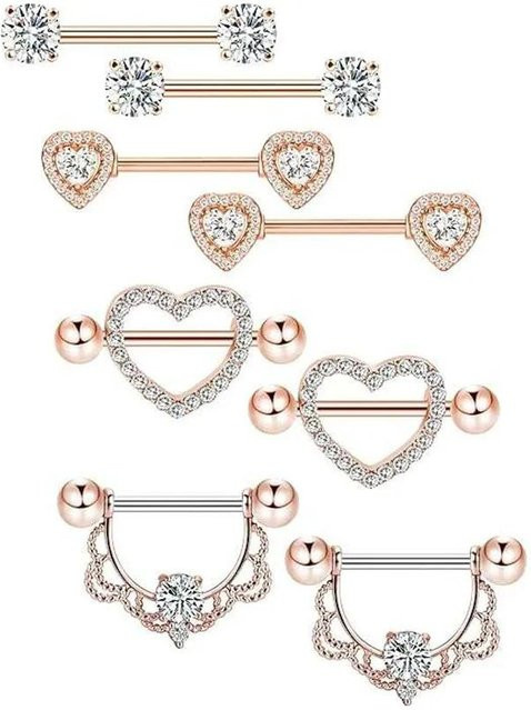 Piercing-Süchtiger Brustwarzenpiercing Stange Set, Edelstahl, Rosa, Kristall, Unisex - Bild 1