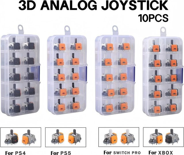 VAORLO 10 Stück Hall Effect Joystick Module für PS4, PS5, XBox und Switch Pro, einstellbare Thumbsticks ohne Driften - Bild 1