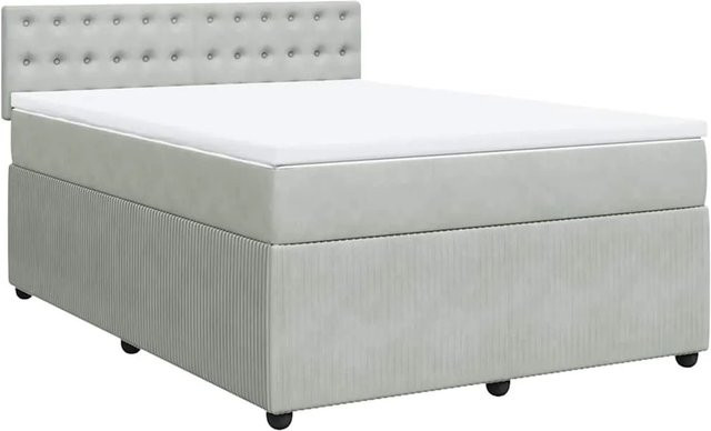 vidaXL Boxspringbett mit Matratze in Hellgrau, Hybrid-Bett mit Taschenfederkern aus Samt, B/T/H: 140 x 200 cm - Bild 1