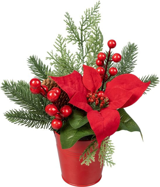 Viva Domo Kunstblumengesteck Weihnachtsstern in Rot und Grün für den Tisch - Bild 1