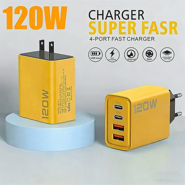 120W 4-Port USB-C Schnellladegerät mit PD und Quick Charge 3.0 für iPhone, Samsung, Xiaomi und Huawei - Bild 1