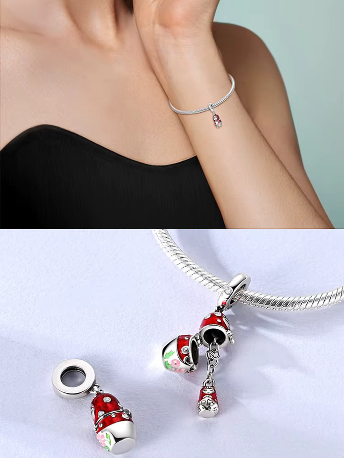 Charm-Anhänger 925 Silber, rote russische Nistpuppe, Perle, Unisex - Bild 4