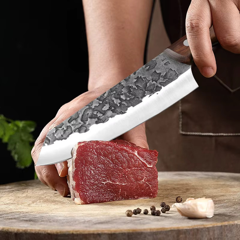 InLeung Metzger Küchenmesser aus Edelstahl mit Holzgriff und Scheide, Silber - Bild 3