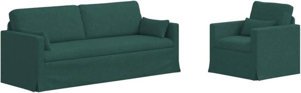vidaXL Sofa 2-teilig Dunkelgrün Stoff mit Metallrahmen B/T/H: 198 x 78 x 80 cm und 78 x 78 x 80 cm