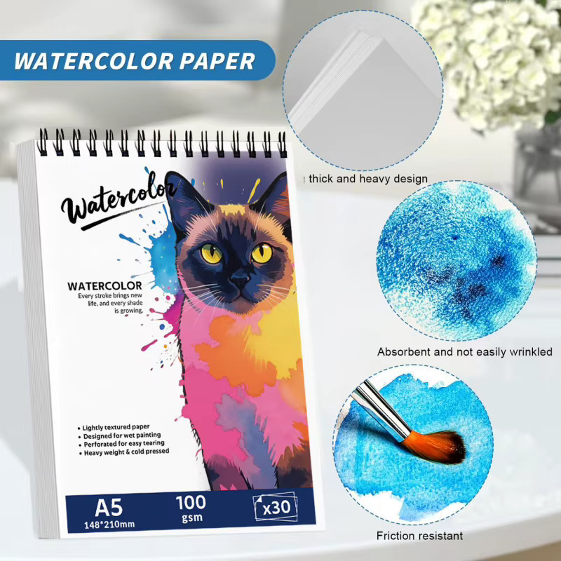 A5 Aquarell-Skizzenbuch mit spiralgebundener Bindung und farbigem Cover in Multicolour - Bild 2