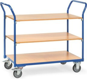 Fetra Tischwagen 1802 in Blau mit 3 Etagen, TPE-Reifen und 2 Schiebebügeln, Tragkraft 200 kg - Bild 1