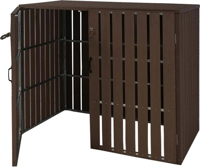 Proregal XL Mülltonnenverkleidung aus WPC und verzinktem Stahl in Braun, Erweiterbar, H x B x T: 115 x 140 x 100 cm - Bild 1