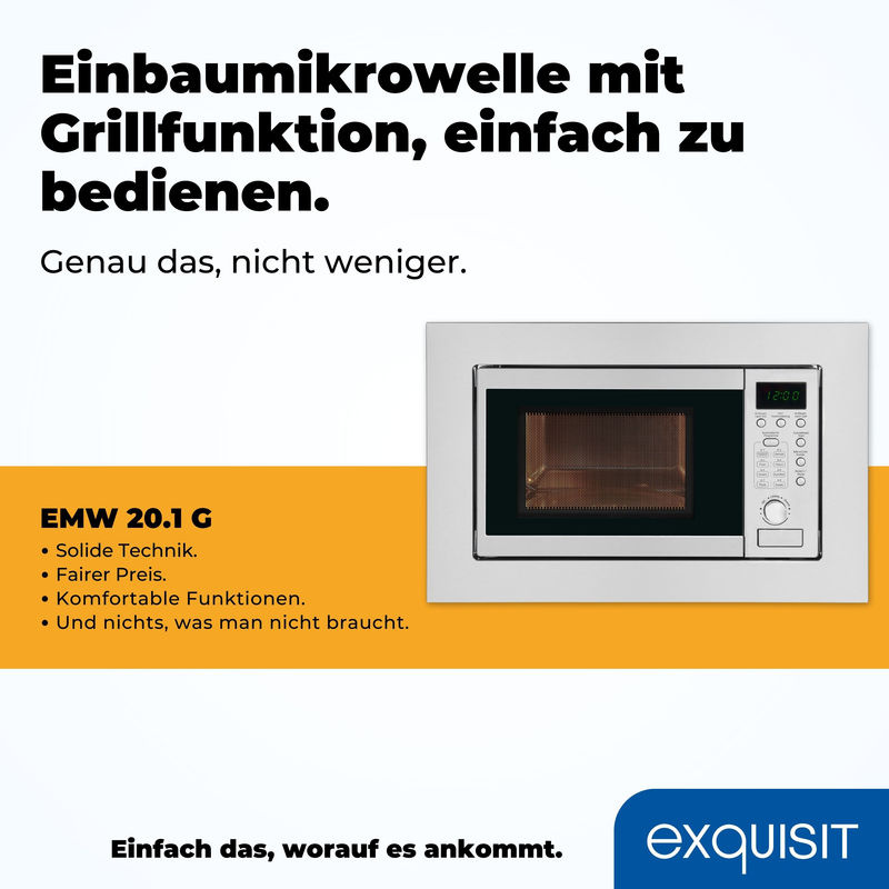Exquisit EMW 20.1 G Kombi-Einbau-Mikrowelle mit Grill in Silber und Edelstahl - Bild 3