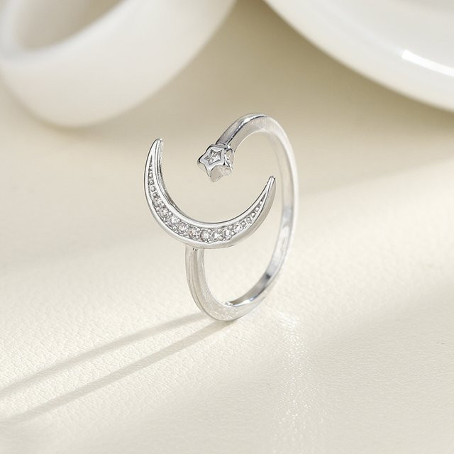 Ring 925 Silber, Mond und Stern, Kristall, Damen - Bild 1