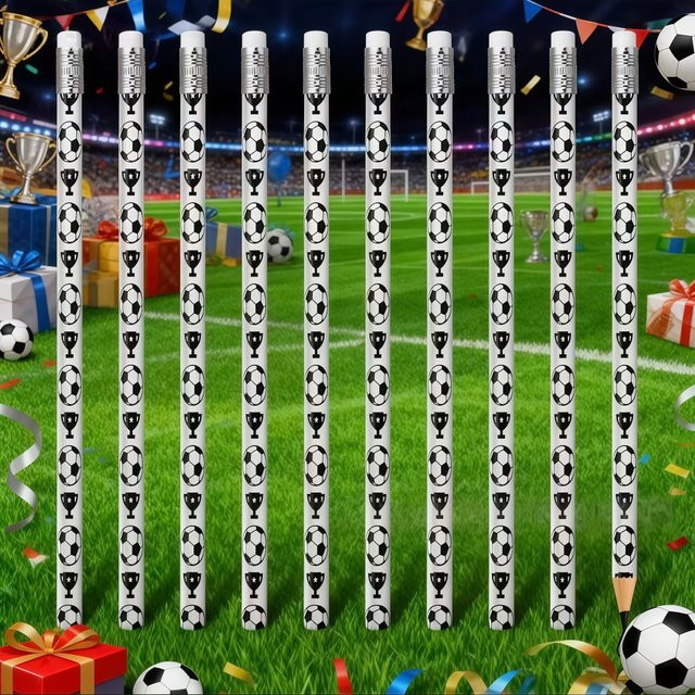 Set mit 12 bis 36 kreativen Bleistiften mit Fußball-Motiv, Länge: 18,7 cm, Farbe: Weiß - Bild 1