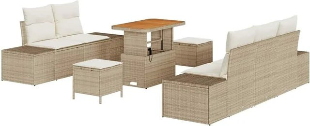 vidaXL Garten-Sofa-Set 8-teilig aus Poly-Rattan und Akazienholz in Beige-creme mit modernem Design - Bild 1